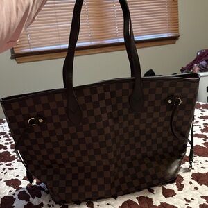Elegant Brown Checkered Tote Bag